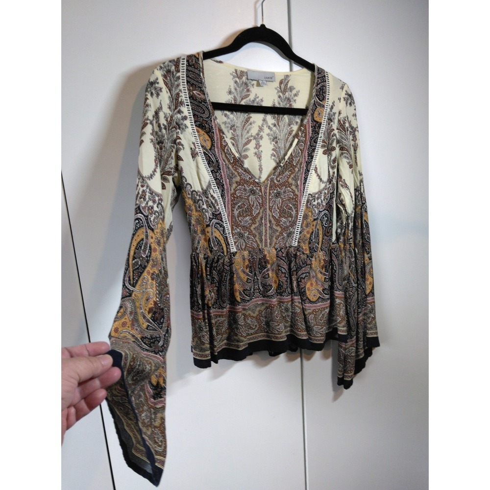 Women's Boho Paisley Flare Sleeve Tunic Top Size  S  Feminine Hippie Festival